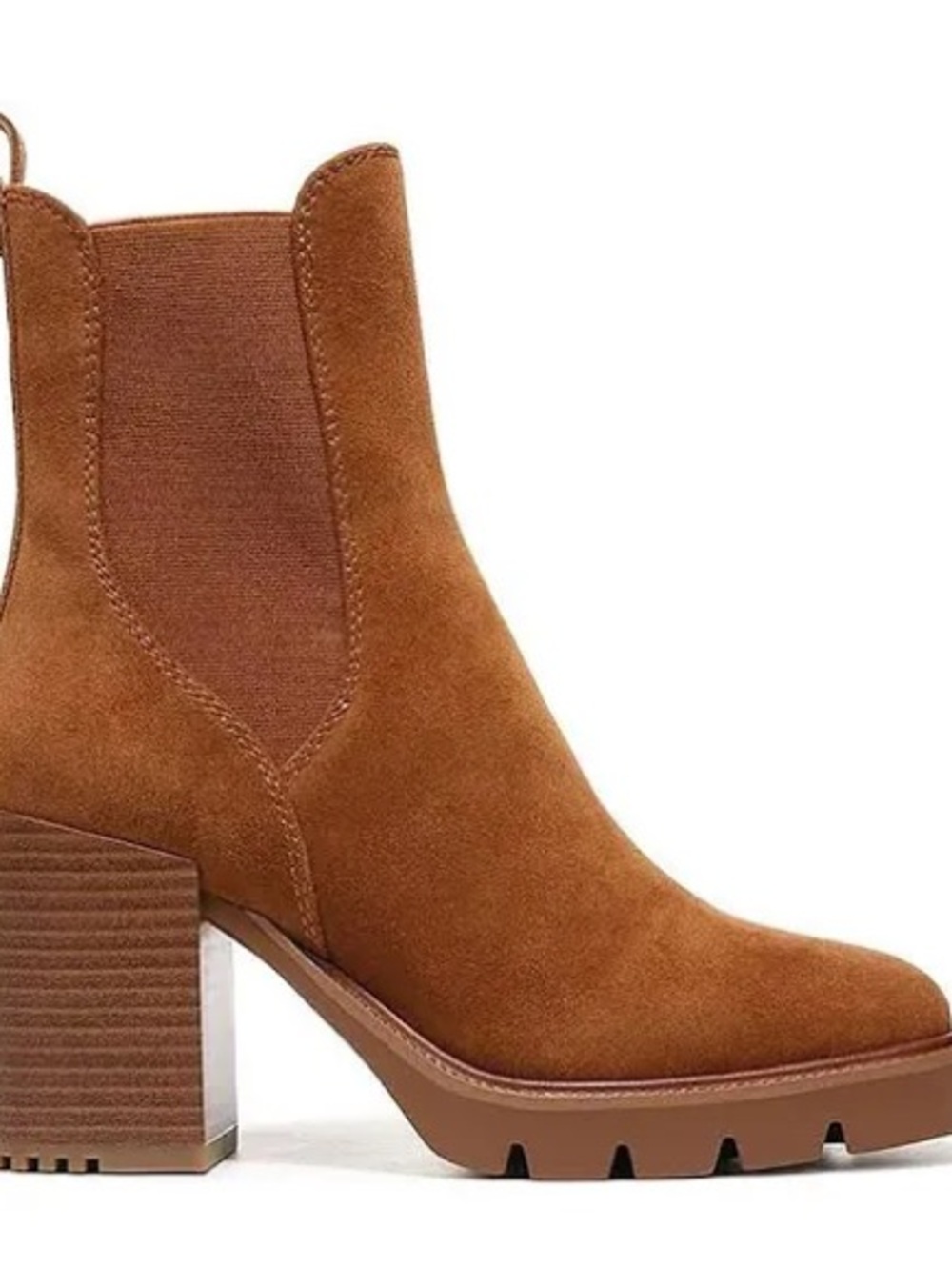 Sam Edelman Chestnut Suede Lug Sole Block Heel Booties Size 9.5 - Picture 2 of 13